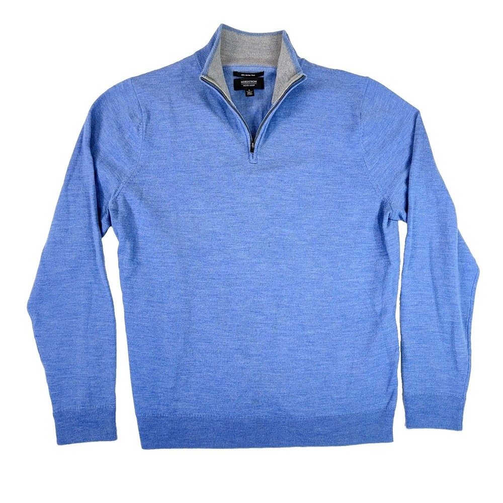 Nordstrom Italian Merino Wool Quarter Zip Sweater Men's L Blue Machine Washable